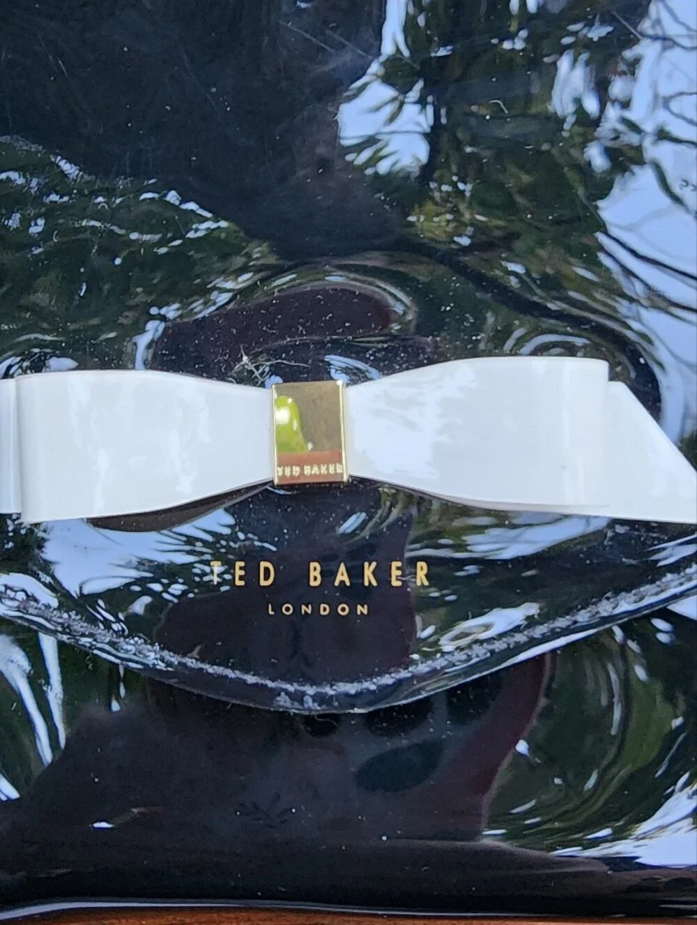 Ted Baker London Cersei Black Patent Leather Bow Envelope Clutch Bag